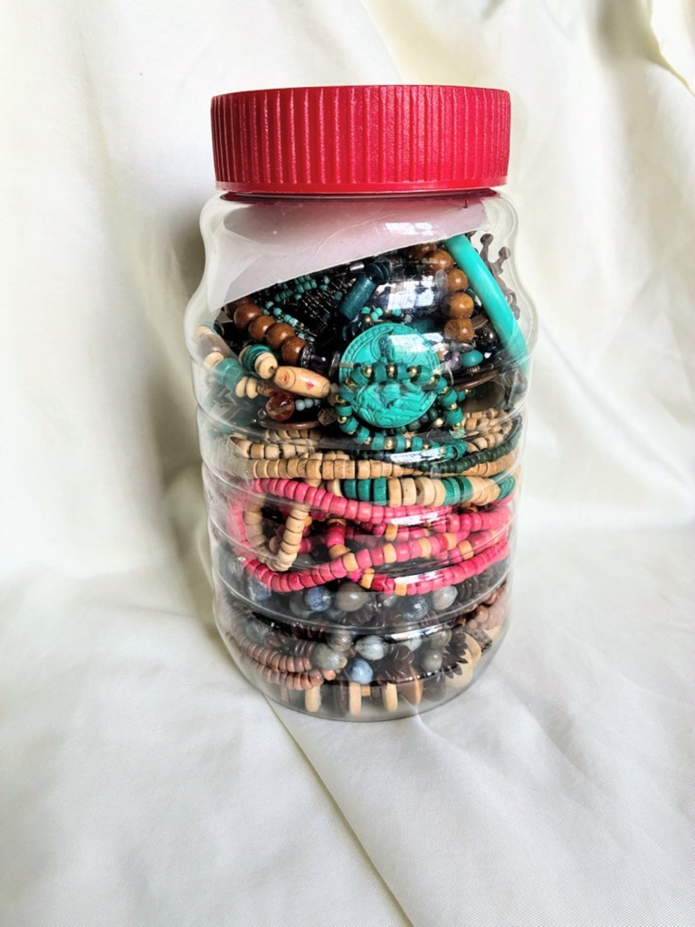 Boho Hippie Mystery Jewelry jar with various pieces #jewelryjar #festival